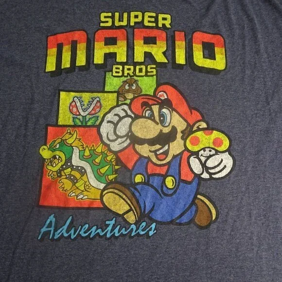 Super Mario Brothers Adventures Gray T-Shirt Size 2XL - Picture 3 of 4